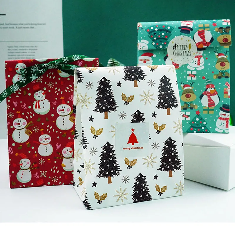 christmas kraft paper gift bags snowman snowflake cookie candy