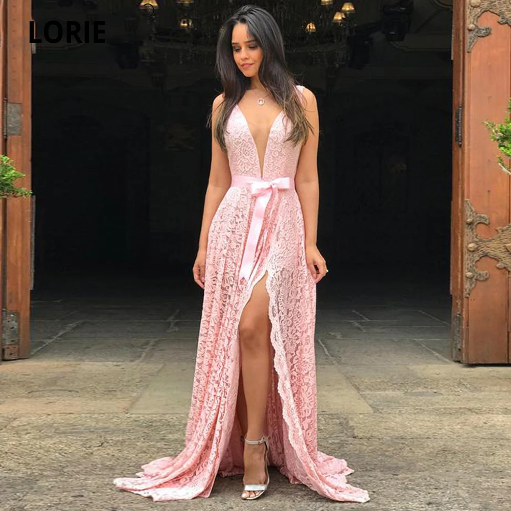 Lorie 2020 Pink Lace Evening Dresses Deep V-neck Sleeveless Formal Prom Gowns with Slit Custom made Plus Size
Lorie 2020 Pink Lace Evening Dresses Deep V-neck Sleeveless Formal Prom Gowns with Slit Custom made Plus Size