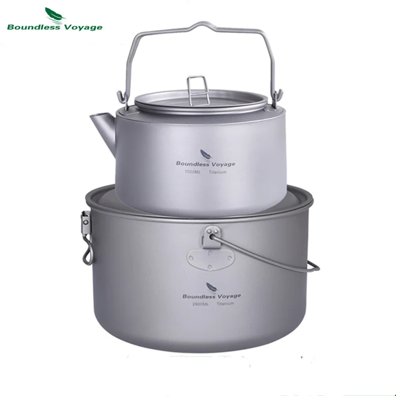 Boundless Voyage Camping Titanium Pot 2900ml Big Capacity Soup Pot with 1L Kettle Teapot Outdoor Cookware set with Lid
Boundless Voyage Camping Titanium Pot 2900ml Big Capacity Soup Pot with 1L Kettle Teapot Outdoor Cookware set with Lid