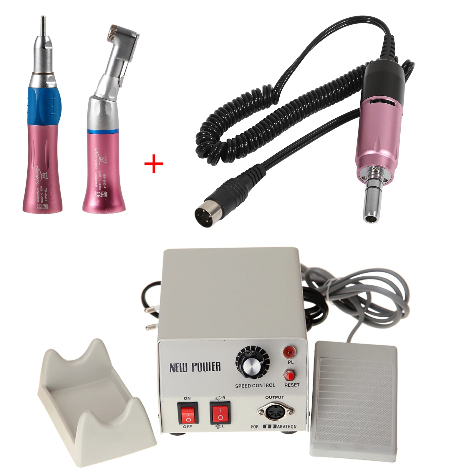 

Micromotor Dental Dentist Polisher N2+Pink Contra Angle & Straight Nosecone+35,000 rpm Electric Micro Motor