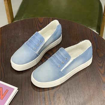 Sky Blue Denim Flats Vulcanized shoes Womens Loafers Casual Summer Breathable Fashion canvas Elastic Band Round Toe Platform 
Sky Blue Denim Flats Vulcanized shoes Womens Loafers Casual Summer Breathable Fashion canvas Elastic Band Round Toe Platform