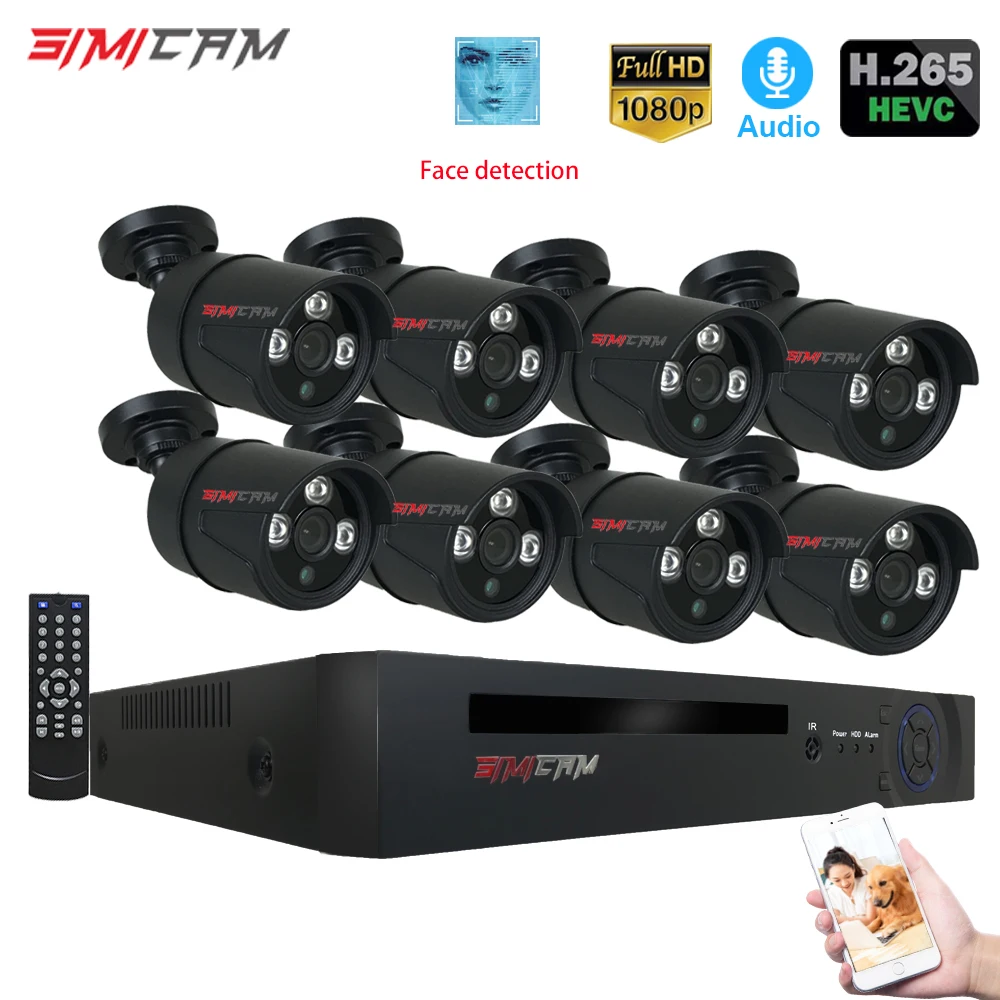 SIMICAM Face Detection H.265 8CH 1080P Audio POE SecuritySystem NVR Kit 2.0MP IP Camera Outdoor Video Surveillance Video Record
SIMICAM Face Detection H.265 8CH 1080P Audio POE SecuritySystem NVR Kit 2.0MP IP Camera Outdoor Video Surveillance Video Record