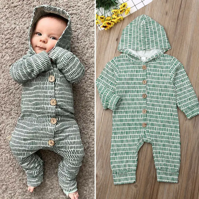 Одежда для новорожденных 0 18 месяцев осень 2019 комбинезоны в зеленую полоску
