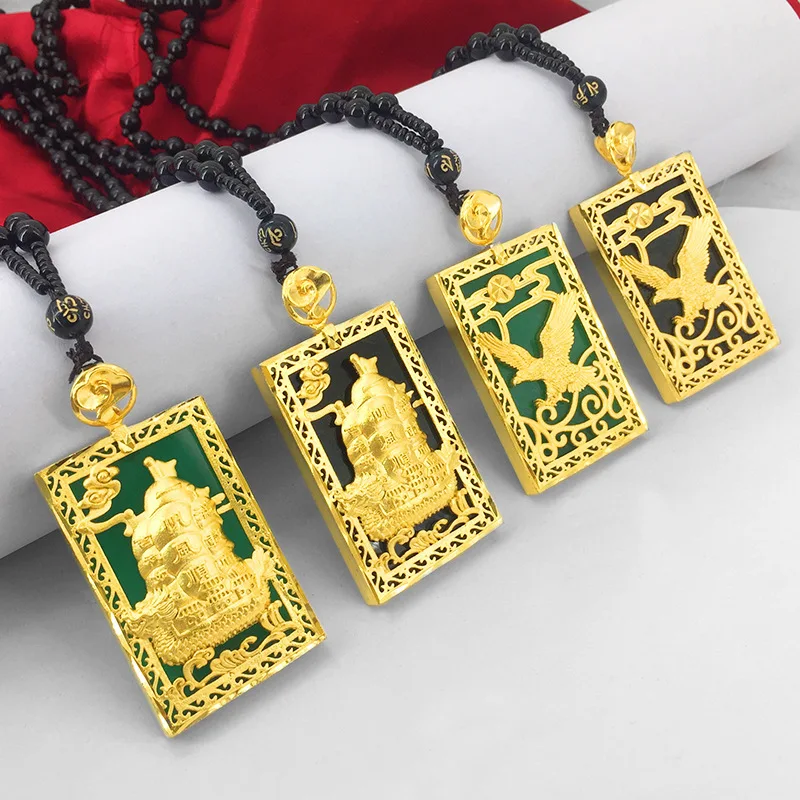 HOYON 18k Gold Color Green Jade Pendant Necklace For Men's Gold Emerald Green Black Hawk Boat Design Pendant Wedding Party Gift
HOYON 18k Gold Color Green Jade Pendant Necklace For Men's Gold Emerald Green Black Hawk Boat Design Pendant Wedding Party Gift