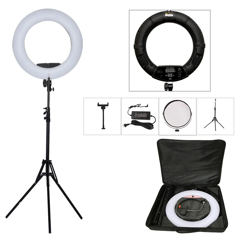 Yidoblo Black FD-480II LED Light Ring Kit Bi-color 96w Selfie Light Video Ring Light Lamp with Light Stand Bag Led Makeup Right
Yidoblo Black FD-480II LED Light Ring Kit Bi-color 96w Selfie Light Video Ring Light Lamp with Light Stand Bag Led Makeup Right