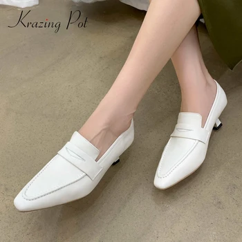 Krazing pot hot concise style natural leather small square toe med strange heel slip on office lady dress basic women pumps L1f3
Krazing pot hot concise style natural leather small square toe med strange heel slip on office lady dress basic women pumps L1f3