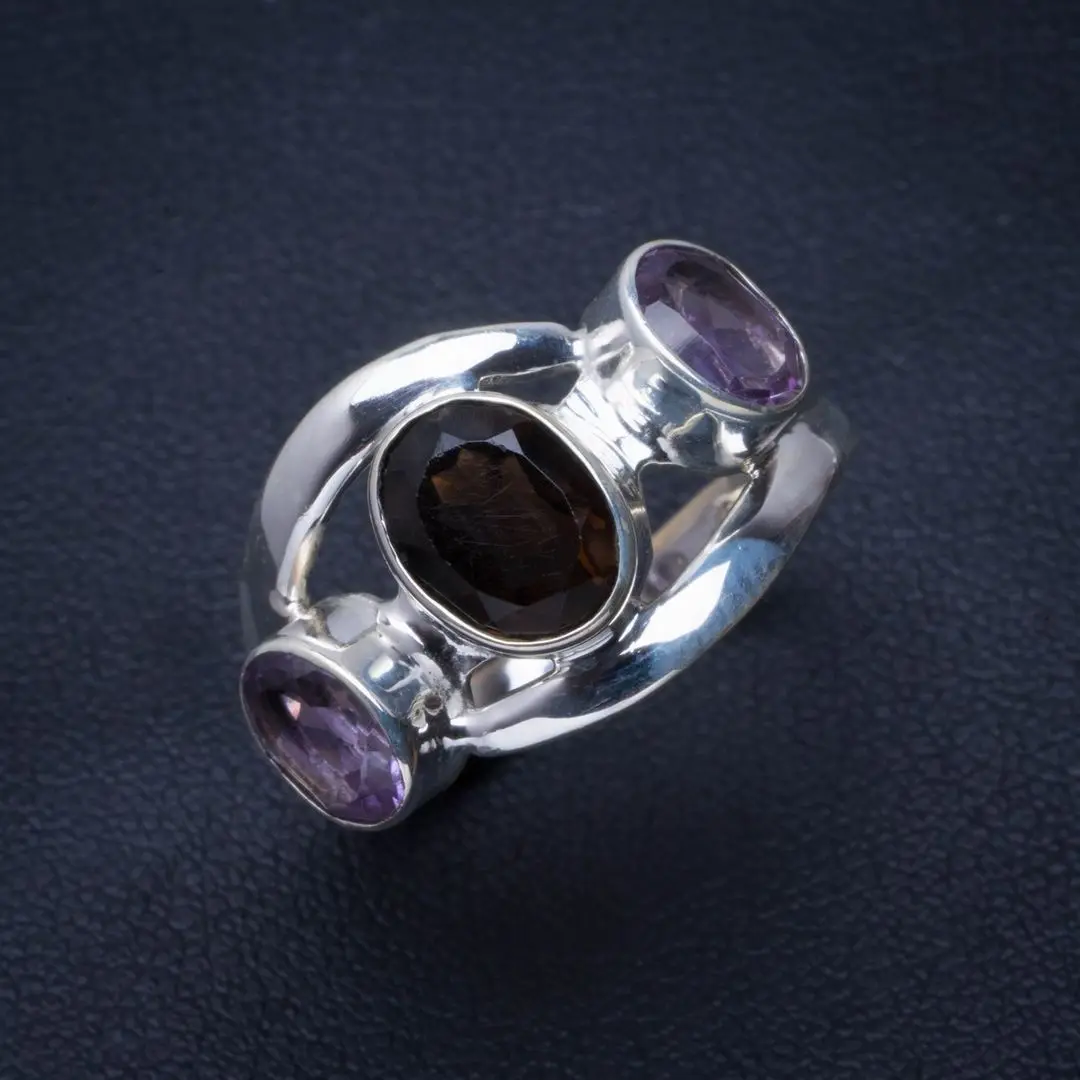 Natural Smoky Quartz And Amethyst Handmade Unique 925 Sterling Silver Ring 9.25 B1428
Natural Smoky Quartz And Amethyst Handmade Unique 925 Sterling Silver Ring 9.25 B1428