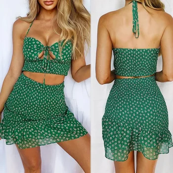 Sexy Backless Halter Camisole Top Two-Piece Pleated Floral Skirt Set Women Two-Piece Outfits Bodycon Dress
Sexy Backless Halter Camisole Top Two-Piece Pleated Floral Skirt Set Women Two-Piece Outfits Bodycon Dress