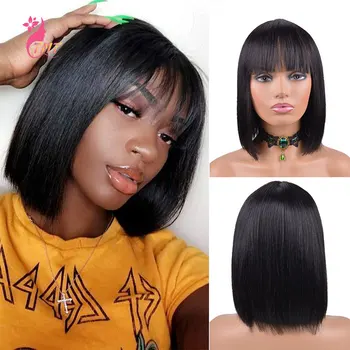 Straight Natural Black Bob Wig With Bangs Synthetic Short Wigs For Black Women Heat Resistant Fiber Hair Cosplay Wig
Straight Natural Black Bob Wig With Bangs Synthetic Short Wigs For Black Women Heat Resistant Fiber Hair Cosplay Wig