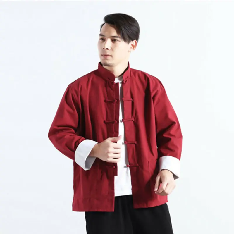 Men Chinese Traditional Tang Suit Coat Kung Fu Tai Chi Uniform Jacket Linen 2XL | Тематическая одежда и униформа