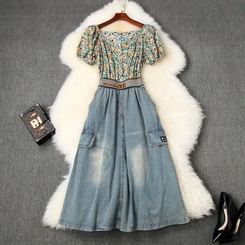 Floral Patchwork Denim Women Dress Off Shoulder Slash Neck Puff Sleeve High Waist Slim Mid Party Dresses Female 2020
Floral Patchwork Denim Women Dress Off Shoulder Slash Neck Puff Sleeve High Waist Slim Mid Party Dresses Female 2020