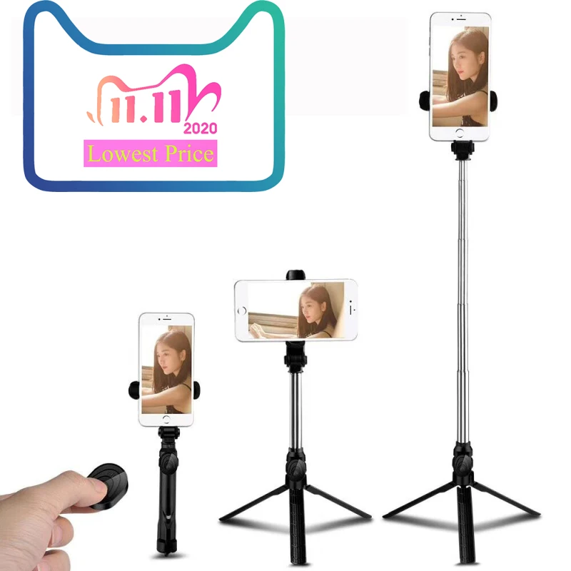 

3 in 1 Wireless Bluetooth Selfie Stick w/Remote Control Mini Tripod Foldable Extendable Selfie Stand Self-Timer Artifact Rod