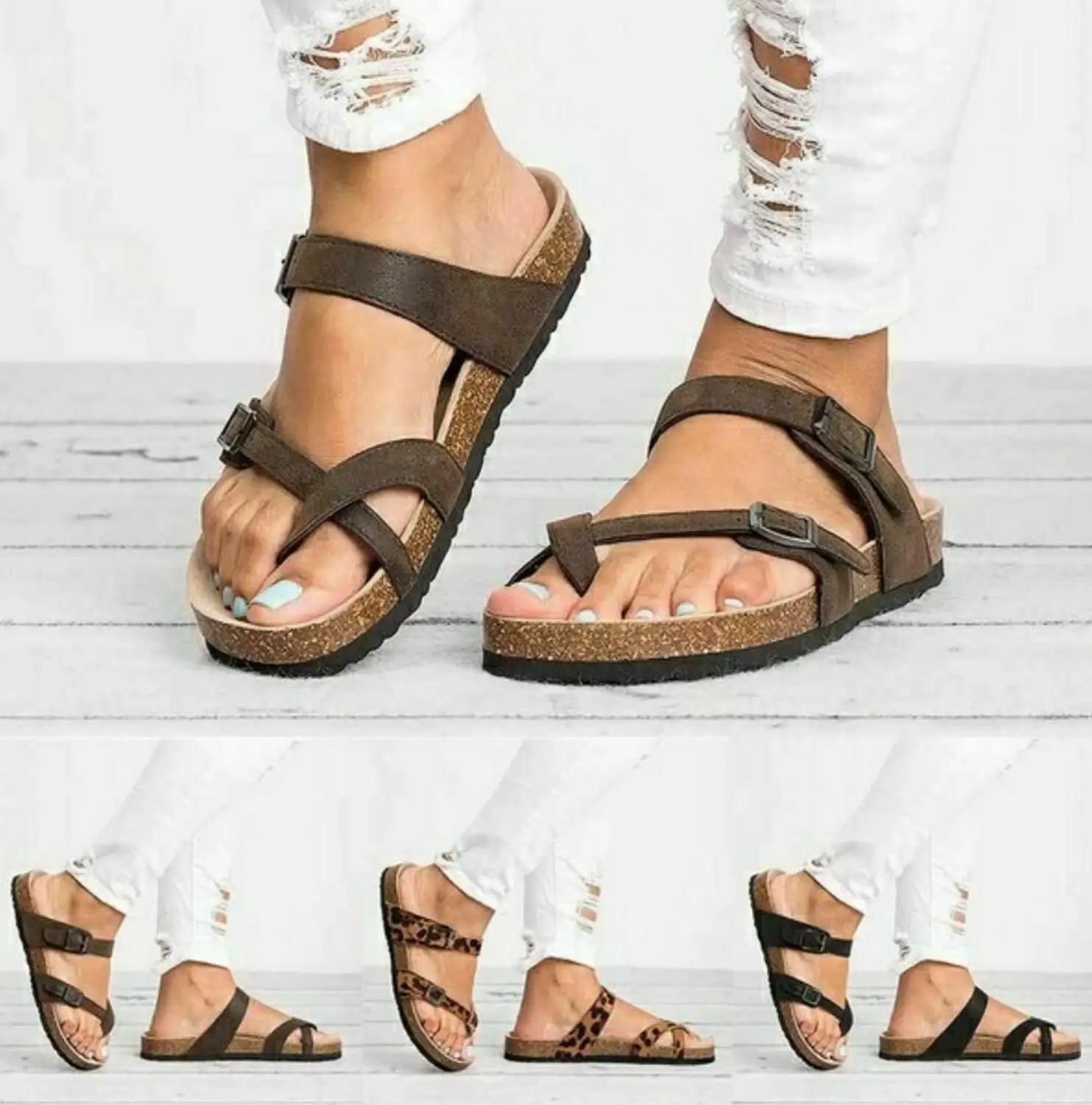 

2020 Fashion Classic Summer Womens Sandals Slide Buckle T-Strap Cork Footbed Platform Flip Flop Ladies Shoes Slippers Leisure