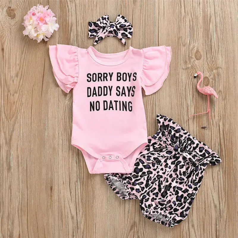 2020 New Fashion Summer Kid Baby Girl Short Sleeve Letter Printed Romper/Tops Leopard Shorts/Pants/Skirts Headwear 3Pcs Outfits
2020 New Fashion Summer Kid Baby Girl Short Sleeve Letter Printed Romper/Tops Leopard Shorts/Pants/Skirts Headwear 3Pcs Outfits