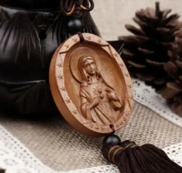 

Wood Carving Madonna Virgin Mary Goddess Mother of God Statue Car Pendant Amulet