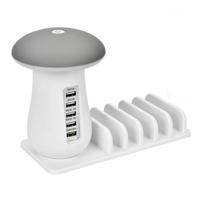 

Multiple USB Phone Charger Mushroom Night Lamp 5 Ports Station Stand Dock QC 3.0 Quick Charger US / EU / UK Charging Socket
