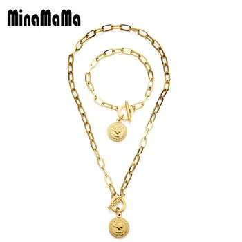 New Fashion Hip Hop Stainless Steel Toggle Coins Pendant Necklaces Bracelet OT Buckle Beauty Head Jewelry Sets For Women
New Fashion Hip Hop Stainless Steel Toggle Coins Pendant Necklaces Bracelet OT Buckle Beauty Head Jewelry Sets For Women