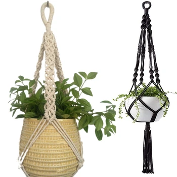 

2x Plant-Linked Indoor and Outdoor Hanging Flowerpot Basket Cotton Rope, Garland Plant Stand & 1Pc Jute Rope Braided Pot Holder