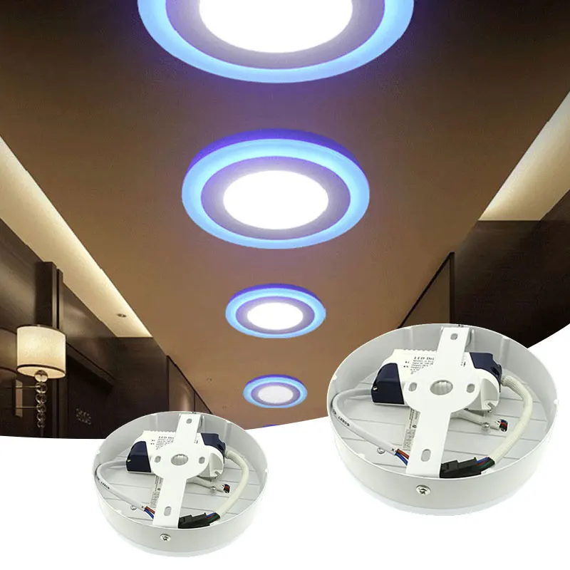 LED Ceiling Lamp Panel Light Downlight Blue+White Light 18W Household Supply