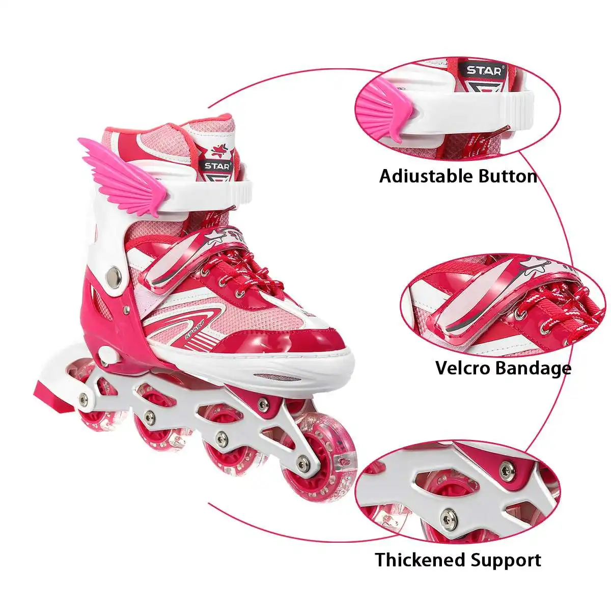 Generic Adjustable Size Children Roller Skates 4 Wheels Flashing Roller