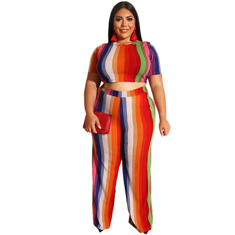 2020 Summer Women's Suit European and American Plus Size Hot Style Model Pockets Striped Colorful Two Piece Set XL-5XL
2020 Summer Women's Suit European and American Plus Size Hot Style Model Pockets Striped Colorful Two Piece Set XL-5XL