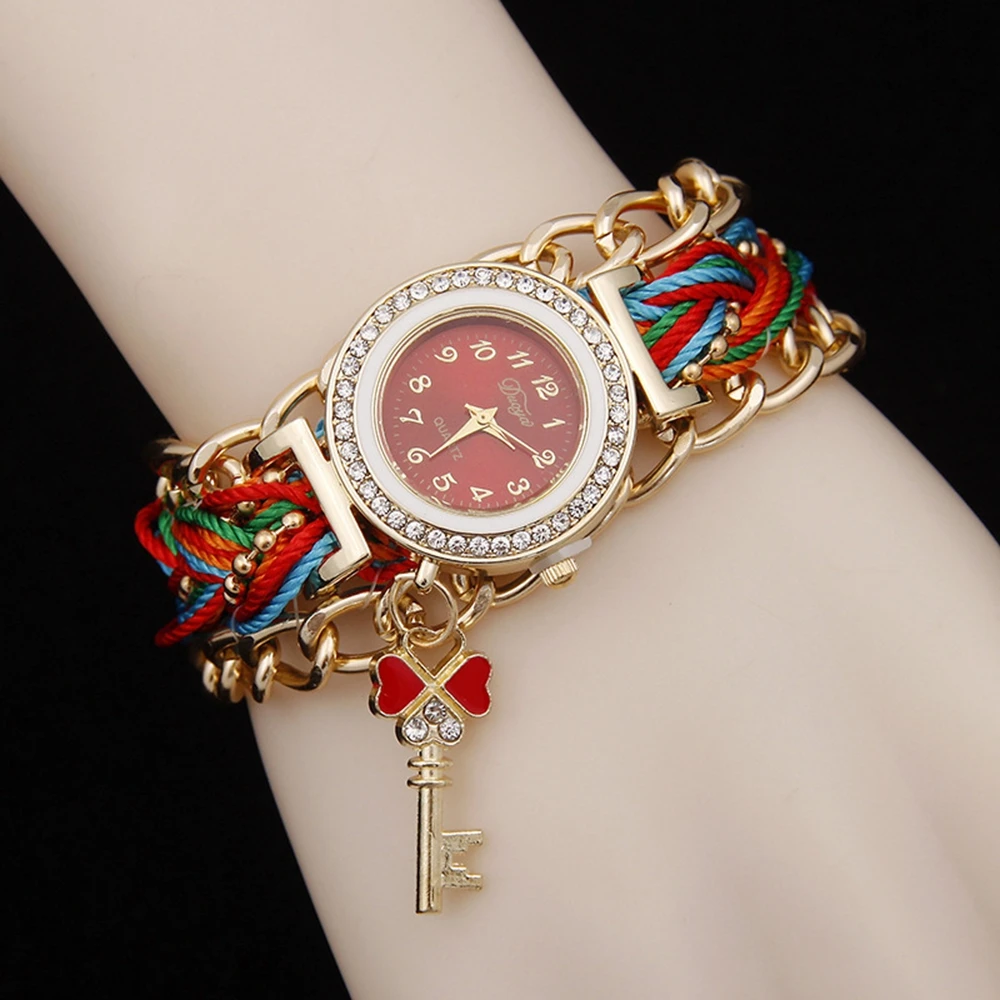 Vintage Ethnic Style Ladies Chain Woven Watch Key Pendant Watch Diamond Wristwatch Women
Vintage Ethnic Style Ladies Chain Woven Watch Key Pendant Watch Diamond Wristwatch Women