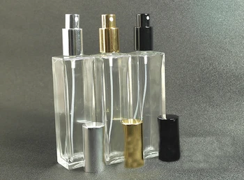 50ml square glass perfume spray bottle with fine mist - nebulizer storage container empty cans with black cover (transparent)