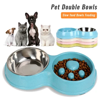 Stainless Steel Pet Double Bowls Dog Cat Anti-slip Slow Food Bowls Food Water Feeding Feeders Pet Drinking Fountain Dispenser 
Stainless Steel Pet Double Bowls Dog Cat Anti-slip Slow Food Bowls Food Water Feeding Feeders Pet Drinking Fountain Dispenser