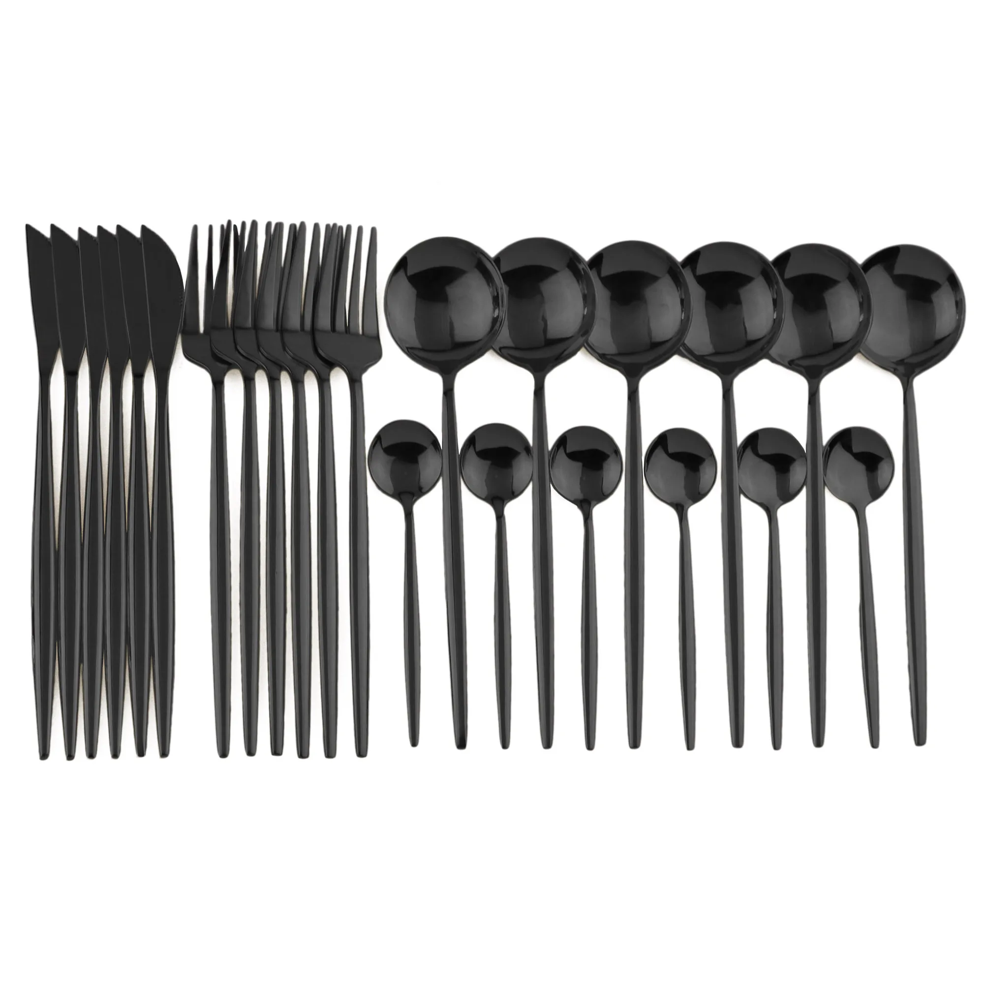 24Pcs/Set 304 Stainless Steel Black Cutlery Set Knife Fork Spoon Teaspoon Dinnerware Set Kitchen Tableware Set Silverware Set
24Pcs/Set 304 Stainless Steel Black Cutlery Set Knife Fork Spoon Teaspoon Dinnerware Set Kitchen Tableware Set Silverware Set