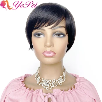 Short Human Hair Wigs Pixie Cut Straight Brazilian Remy Hair Short Full Machine Made Wig With Bangs Black Color Yepei Hair
Short Human Hair Wigs Pixie Cut Straight Brazilian Remy Hair Short Full Machine Made Wig With Bangs Black Color Yepei Hair