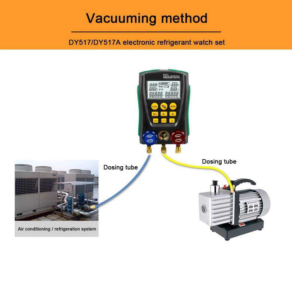 DUOYI Refrigeration Digital Manifold Pressure Gauge Set Vacuum Pressure Meter Testing HVAC Temperature Tester DY517 PK TESTO 550