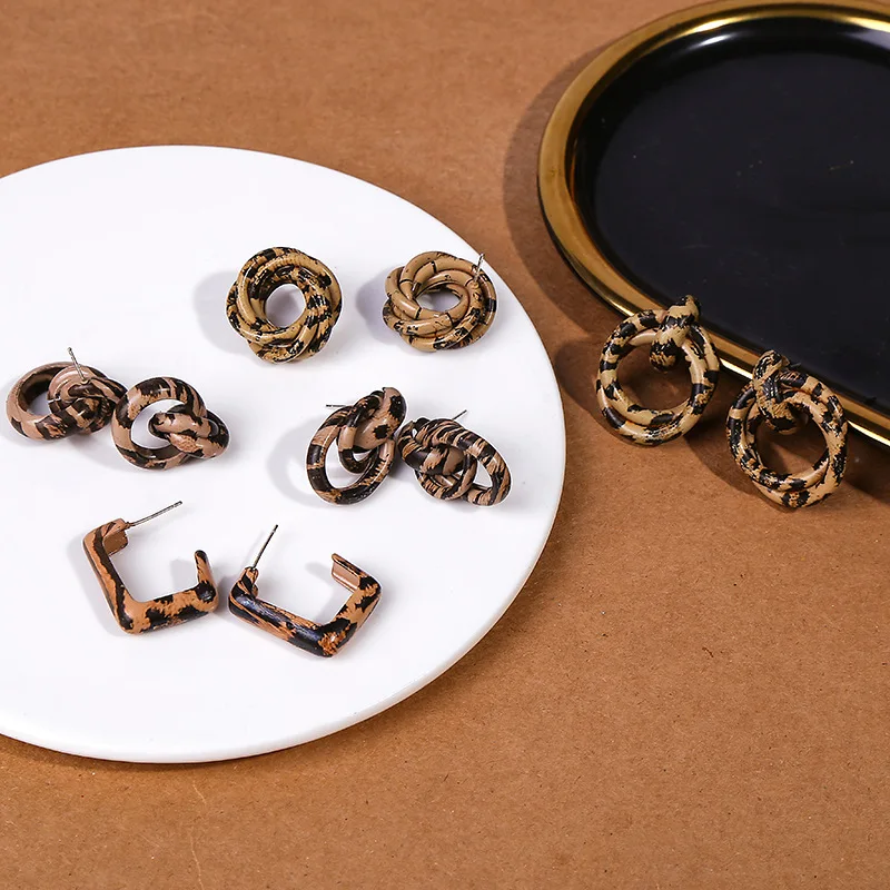 Bilandi-Boucles d'Oreilles Vintage Imprimé Léopard pour Femme, Bijoux en Forme de Cœur, Carré, Rond, Géométrique, Accessoires Fins pour Fille, Nouveau Design 3