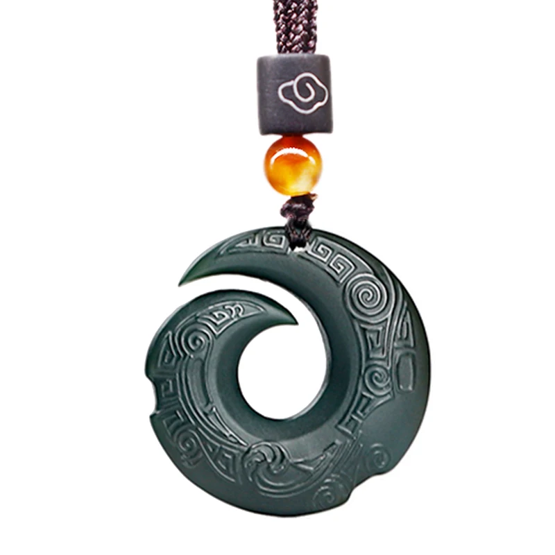 Natural Dark Green Hetian Jade Pendant with Silver Cloud Women Jewelry Rope Chain | Украшения и аксессуары