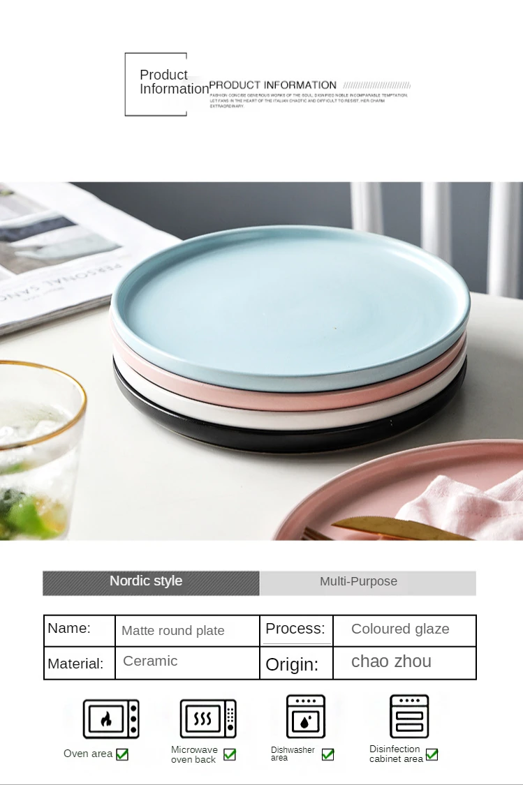 Domowa ceramika - nordycka, kreatywna, czerwona - taca do steków, gastronomiczna patelnia, pizza - okrągły talerz płytki i zastawa stołowa - Wianko - 2