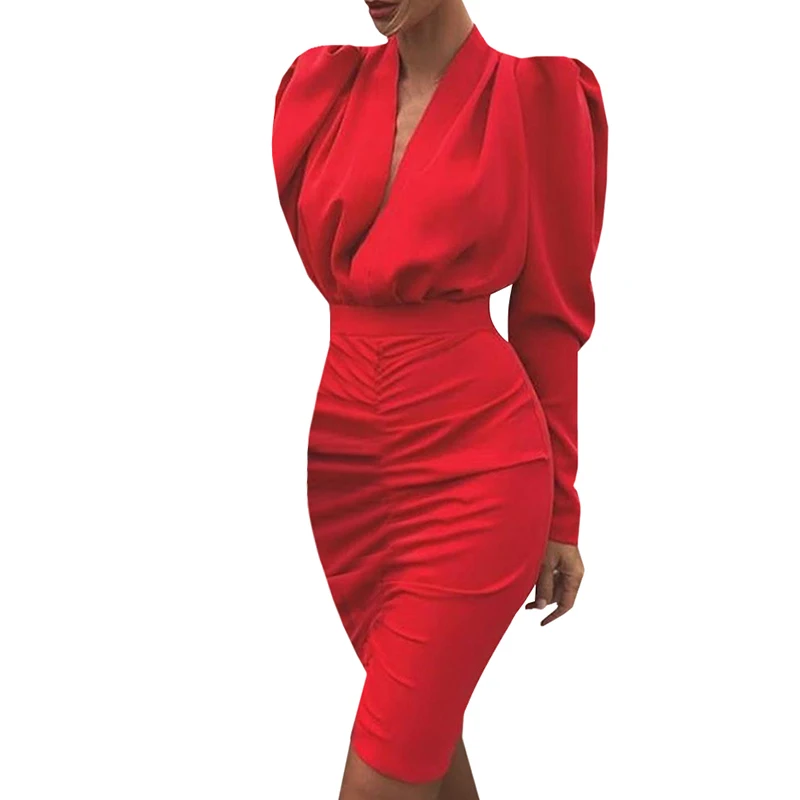 Office Lady Spring Pleated bodycon Dress Women Puff Long Sleeve Slim Club Party Dresses Elegant Sexy V-neck Workwear Dress MM
Office Lady Spring Pleated bodycon Dress Women Puff Long Sleeve Slim Club Party Dresses Elegant Sexy V-neck Workwear Dress MM