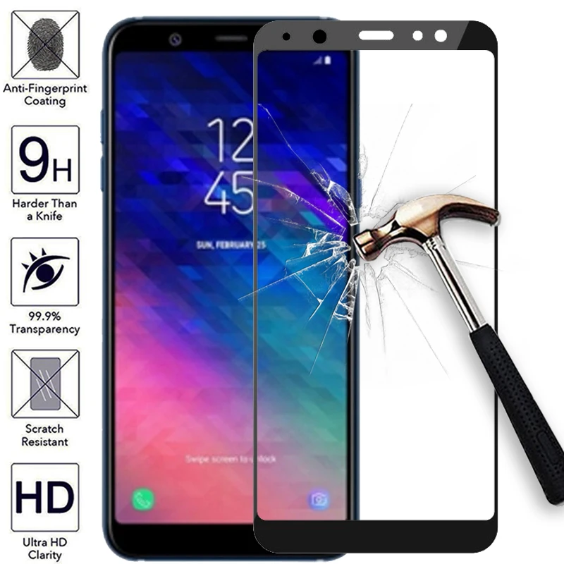 Защитное стекло для Samsung Galaxy A6 A8 2018 закаленное с полным покрытием Plus A 6 8 6a 8a