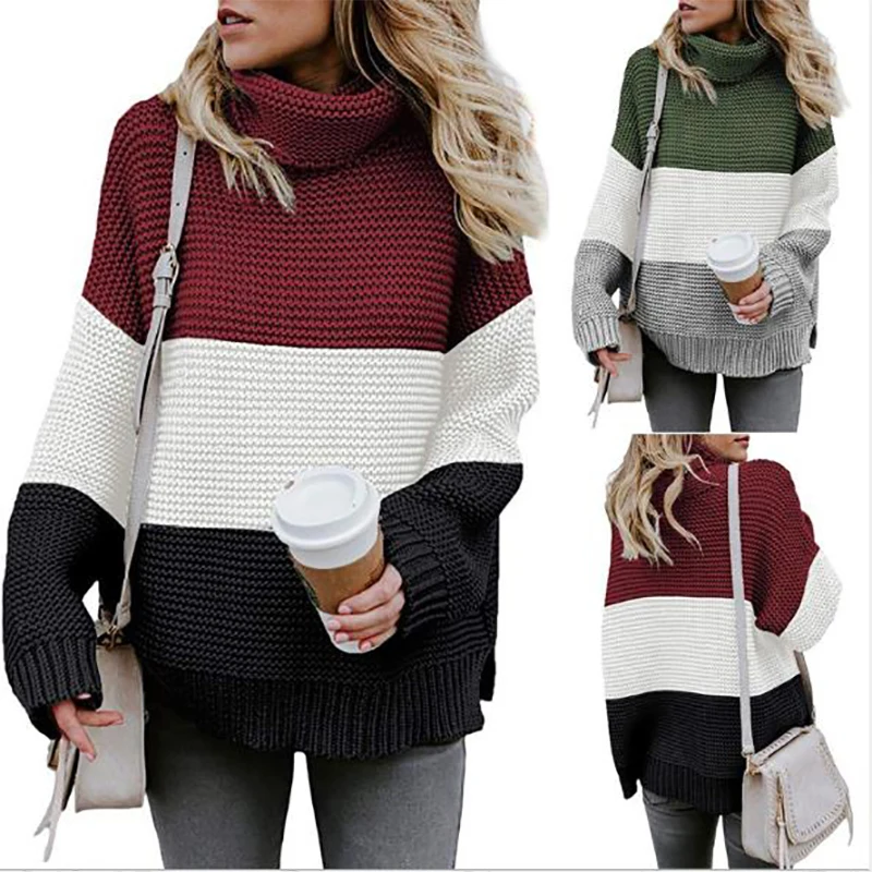 2020 Winter Sweater Women's Stitching Color Turtleneck Long Sleeve Pullover Large Size New Loose Sweaters Pull Femme S-XL
2020 Winter Sweater Women's Stitching Color Turtleneck Long Sleeve Pullover Large Size New Loose Sweaters Pull Femme S-XL