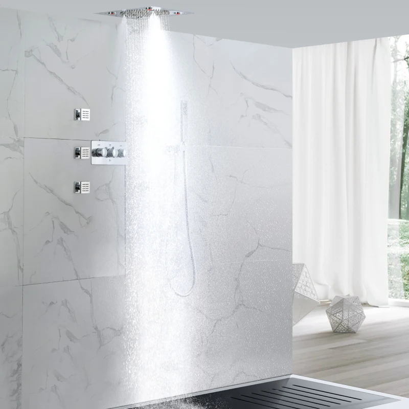 LED Shower Faucet System 12 Inch Square Rain Shower Head Body Message Jets Chrome Polished
LED Shower Faucet System 12 Inch Square Rain Shower Head Body Message Jets Chrome Polished