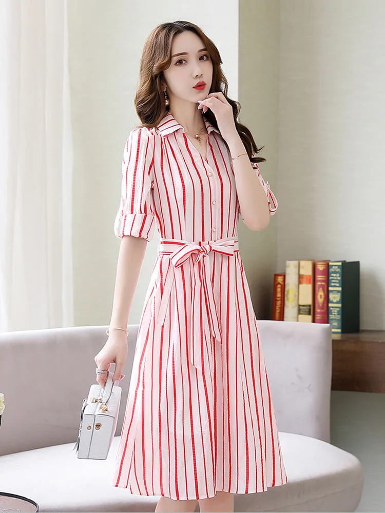 2019 Autumn New Style Dress Women's Long-Sleeve Korean-style Waist Hugging Slimming Elegant Mid-length Striped Shirt Skirt
2019 Autumn New Style Dress Women's Long-Sleeve Korean-style Waist Hugging Slimming Elegant Mid-length Striped Shirt Skirt