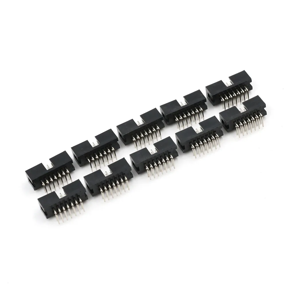 14Pin Simple Horns Socket  DC3 Right Angle Pin Bend 2.54mm JTAG Socket Copper Shrouded Male Header Connector ISP Interface 10PCS