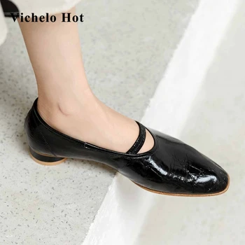 Vichelo Hot simple style genuine leather vintage mature round toe low round heel slip on dress superstar maiden women pumps L57 
Vichelo Hot simple style genuine leather vintage mature round toe low round heel slip on dress superstar maiden women pumps L57
