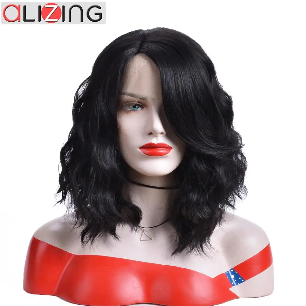 Alizing Synthetic Lace Front Wigs Heat Resistant Fiber Side Part Water Wave Medium Hair Cosplay For Black White Women Alizing Synthetic Lace Front Wigs Heat Resistant Fiber Side Part Water Wave Medium Hair Cosplay For Black White Women