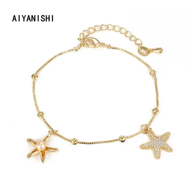 

AIYANISHI 18K Gold Filled Chain Bracelet for Girls Starfish Women Natural Freshwater Pearls Bracelets Jewelry Gifts Wholesale