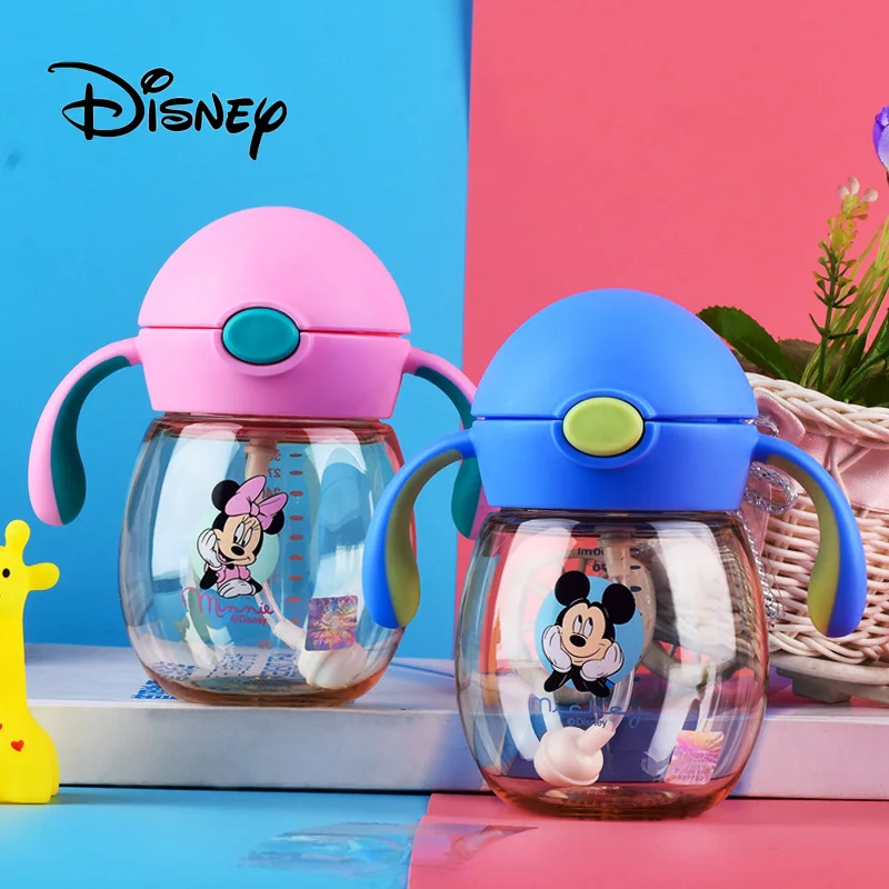 

Disney 240ML Baby Cups Cute Minnie Mickey Mouse Child Straw Handle Shatter-resistant Children Learn To Drink Cup Birthday Gifts