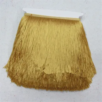 

10 Meters 20CM Width Luxury gold color Lace Ribbon Tassel Fringe Trimming Garment Curtain Latin Dress Stage Clothes Accessories