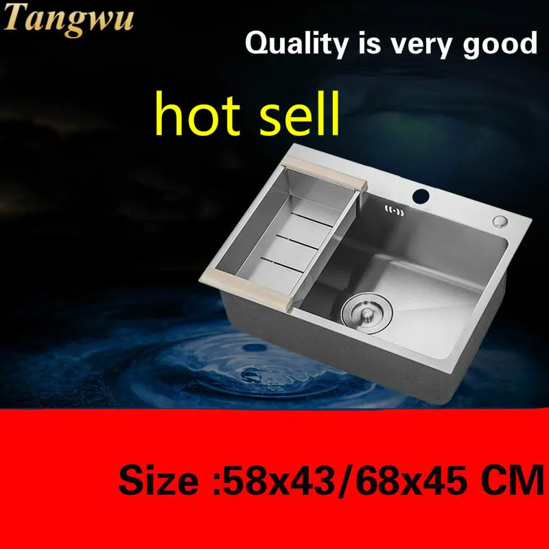 

Free shipping Hot sell standard kitchen manual sink single trough wash the dishes 304 food-grade stainless steel 58X43/68x45 CM