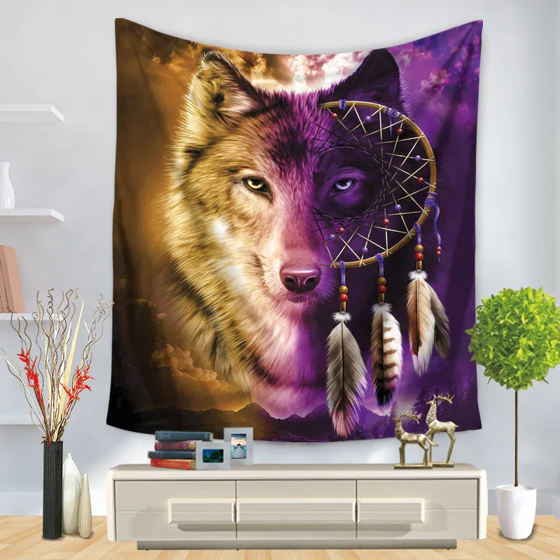 

Background Wall Tapestry Hanging Cloth Tribal Animal Sheets Tablecloth Wolf Printed Tapestry Home Decor Beach Mat Blanket