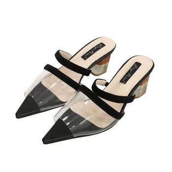 Slippers women's suede stitching low heel thin with transparent hollow open toe pointed half-head female slippers 2019 spring an
Slippers women's suede stitching low heel thin with transparent hollow open toe pointed half-head female slippers 2019 spring an