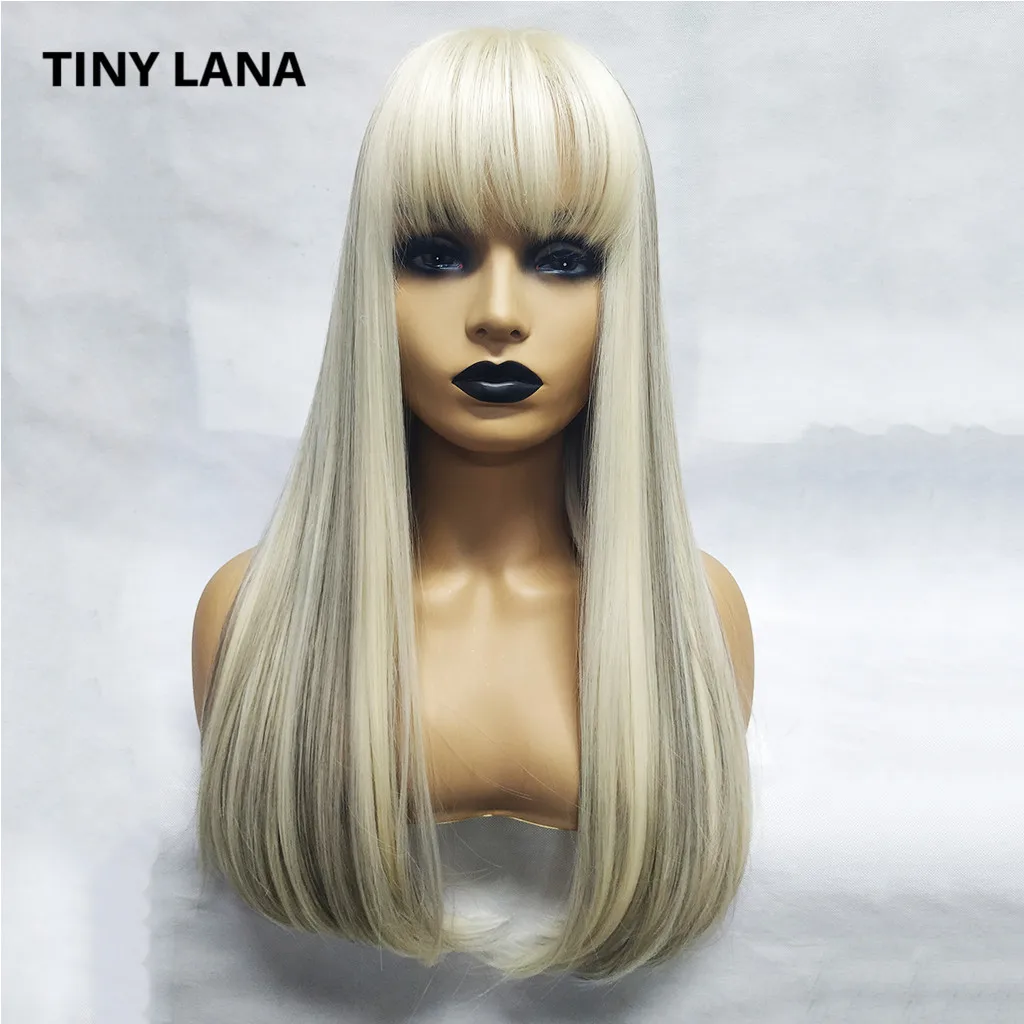 TINY LANA 24'' Long Straight Wig Synthetic Heat Resistant Hair Cosplay Wigs With Bangs Long Straight Hair Harajuku Lolita Wig