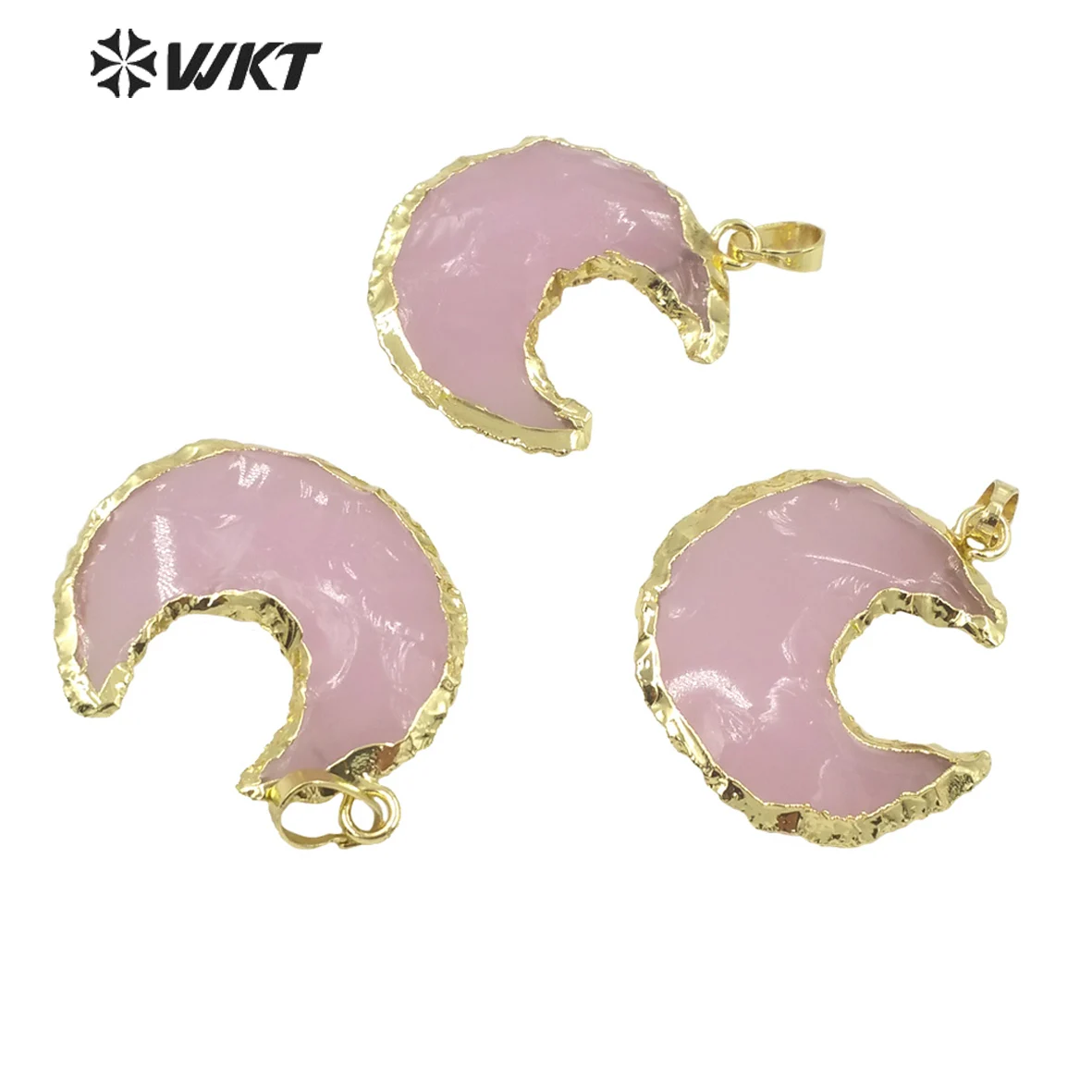 

WT-P1725 wholesale Cute little The moon pendant Natural stone pink jewel crescent pendant for your wedding anniversary gift